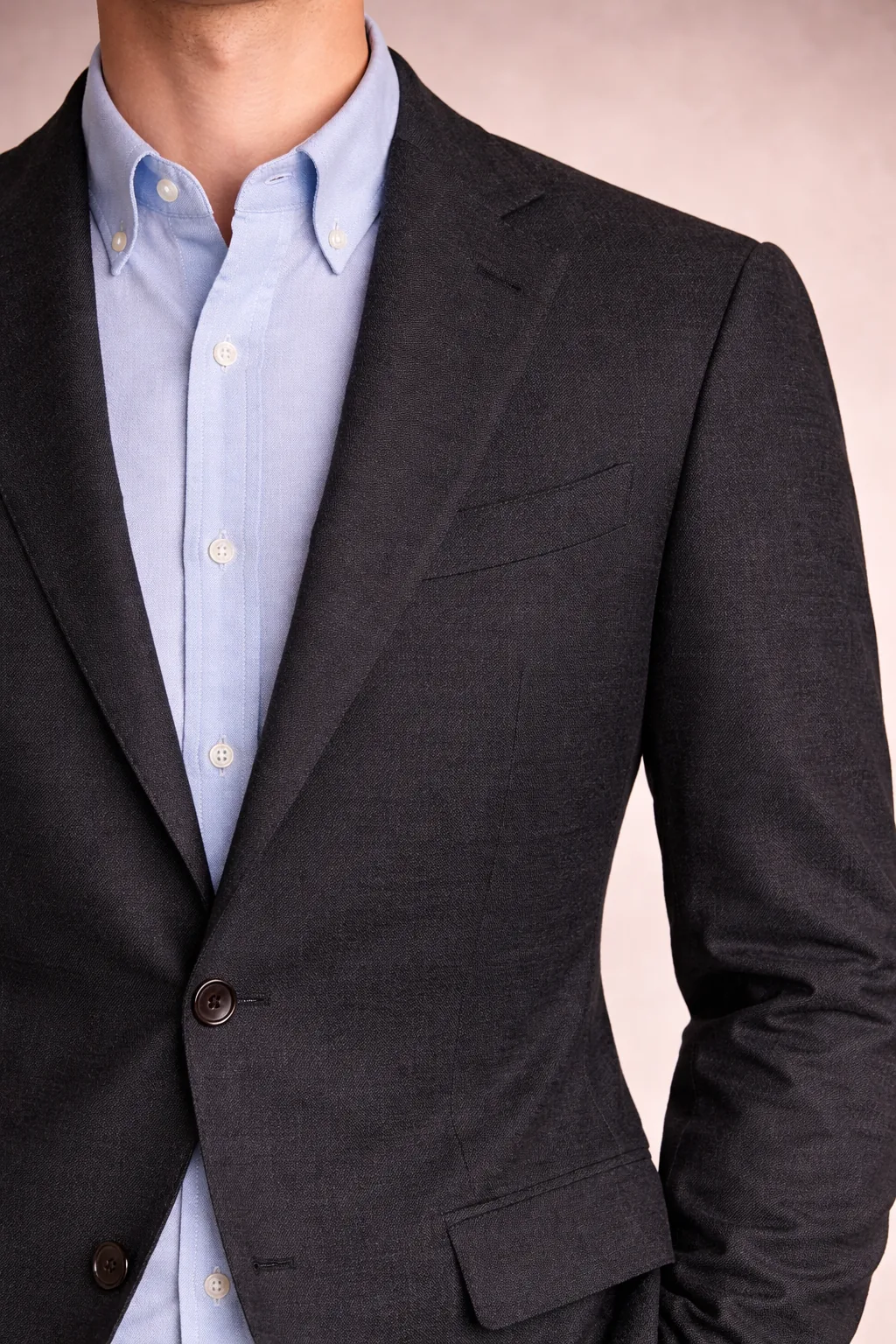 Charcoal blazer with light blue Oxford shirt