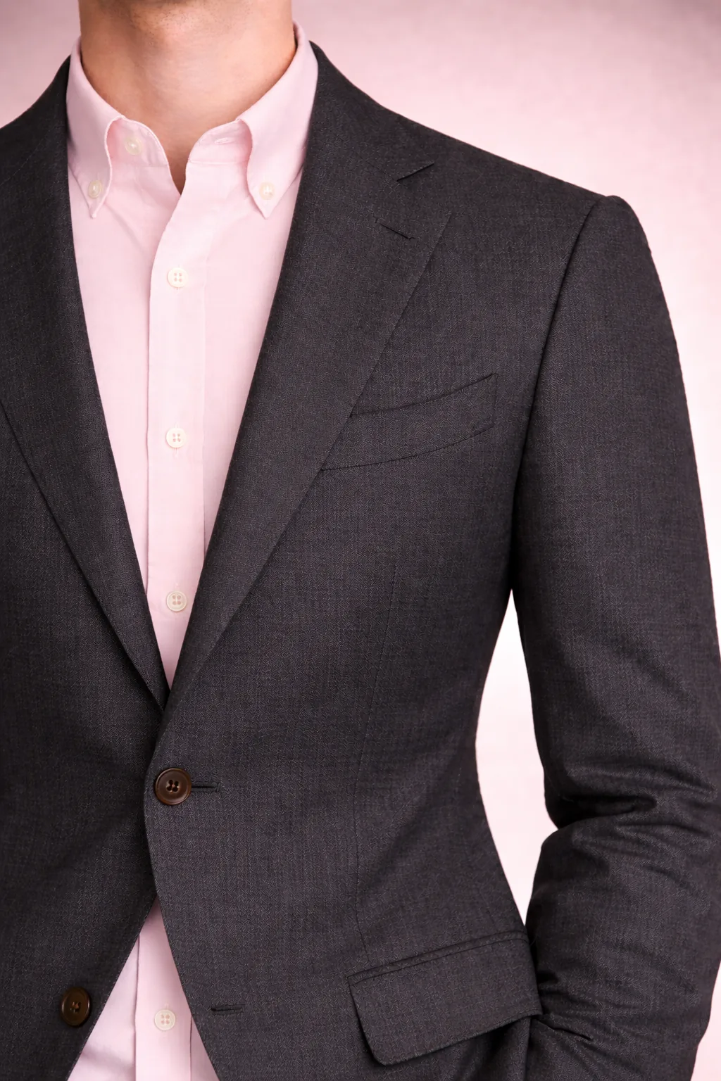Charcoal blazer with pale pink Oxford shirt