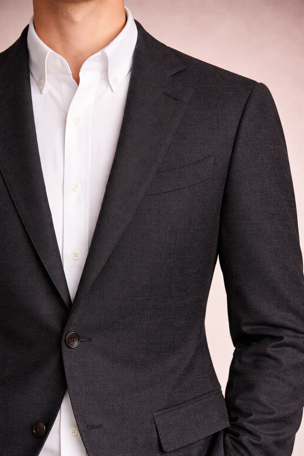 Charcoal blazer with white Oxford shirt