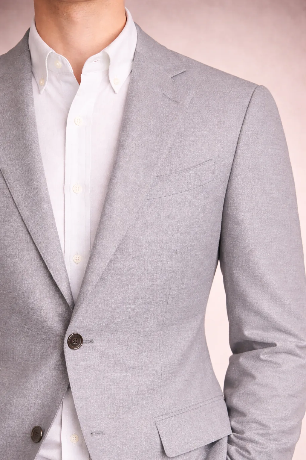 Light grey blazer with white Oxford shirt