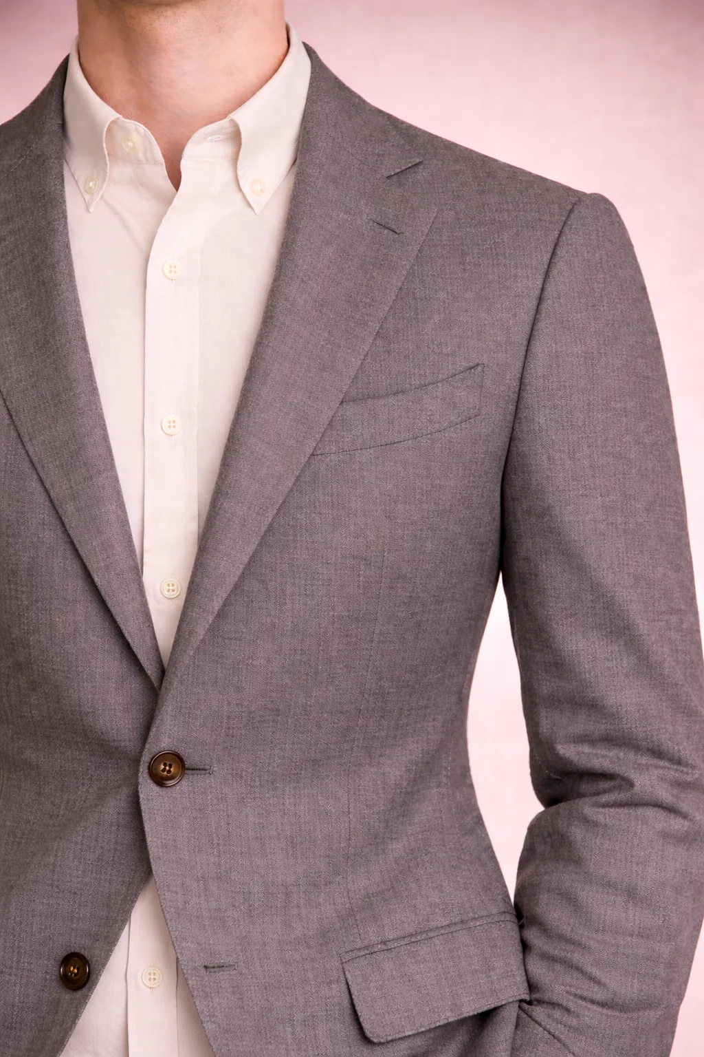 Mid grey blazer with off-white Oxford shirt