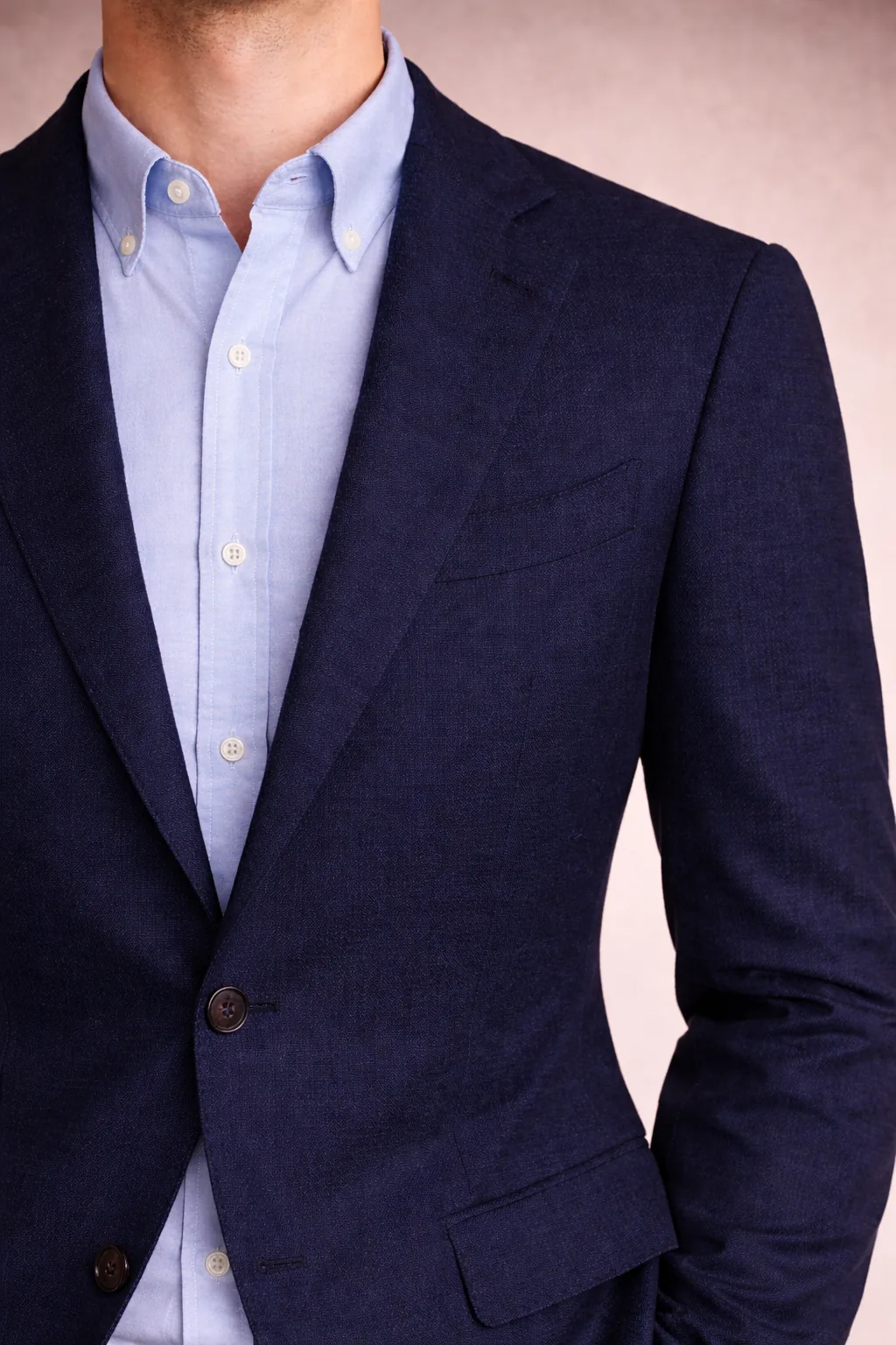 Navy blazer with light blue Oxford shirt