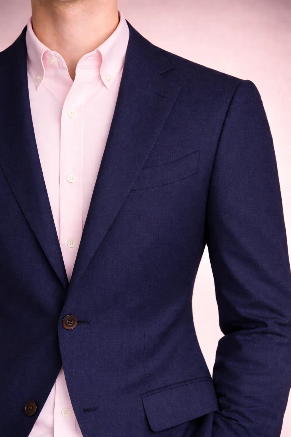 Navy blazer with pale pink Oxford shirt