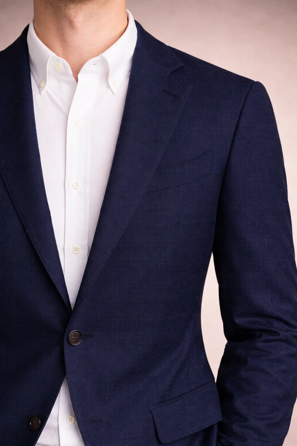 Navy blazer with white Oxford shirt