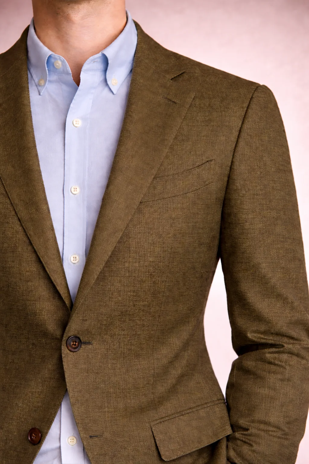 Olive blazer with light blue Oxford shirt