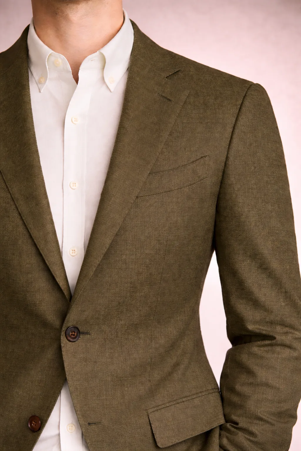 Olive blazer with white Oxford shirt