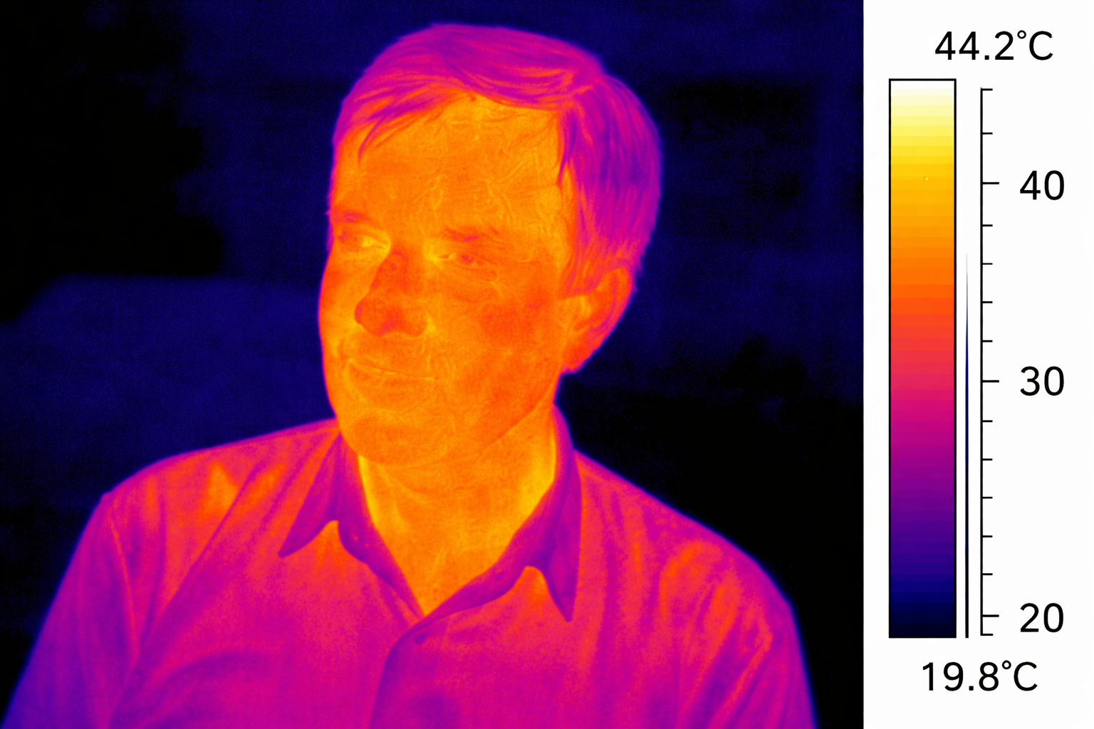 Thermal camera image of a person showing infrared radiation