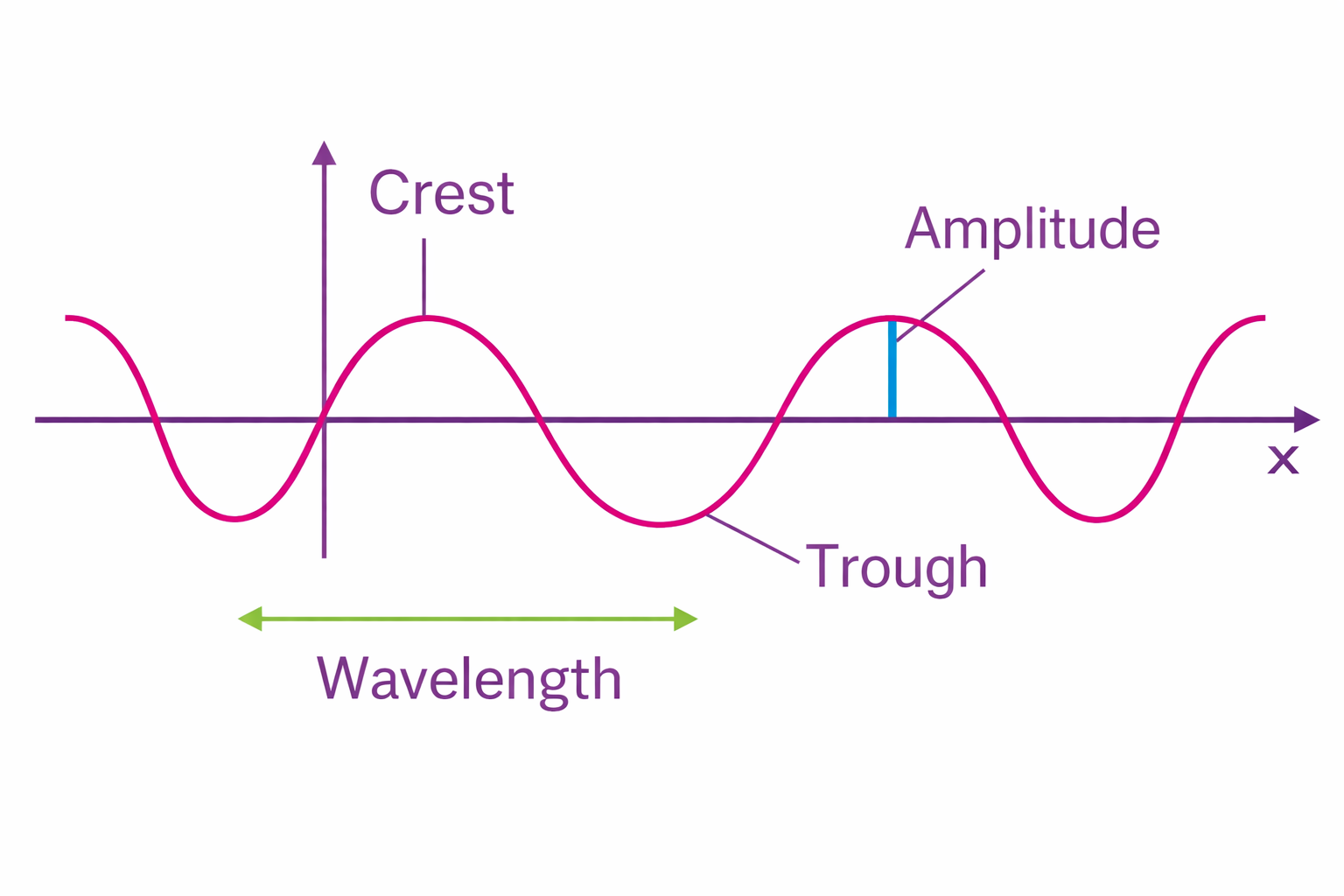 Wave properties — crest, trough, wavelength, and amplitude